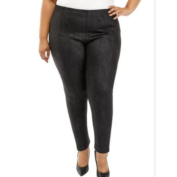 T TAHARI Black Faux Leather Suede Pull On Pants Sz 3X Plus Stretch Classy - Picture 1 of 11